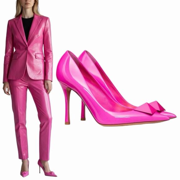 Valentino Garavani Shoes - Valentino Garavani One Stud Patent Leather Pump Hot Pink Size 38